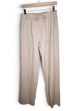 1990s Cottonseed Vintage Drawstring Waist Textured Cotton Pants Oatmeal Size M
